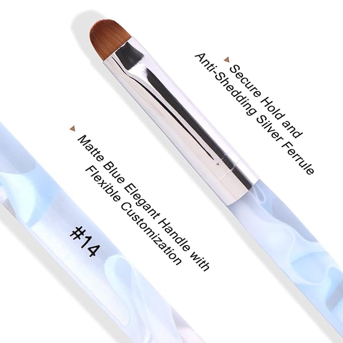 French Manicure Two-Way Nail Art Brush With Dotting Tool for Cuticle Clean Up and Design - Professional Salon Quality (14#, Blue)