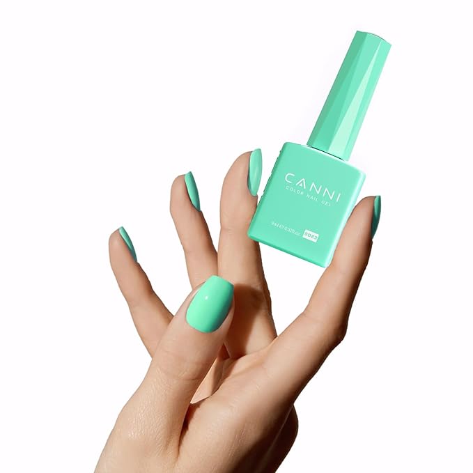 CANNI Pastel Green Gel Nail Polish, 1Pcs Sage Light Green Gel Polish Lime Mint Color High Gloss Soak Off U V Nail Manicure Salon DIY