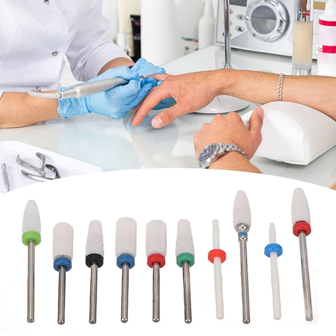 Nail Drill Bits, Ceramic Manicure Pedicure Bits, Manicure Dustproof Nail Grinding Head Set for Manicure Pedicure, Home Salon
