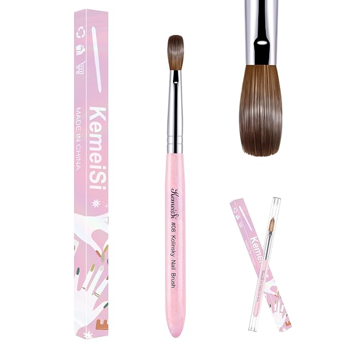 Acrylic Nail Brush Size #8, 100% Pure Kolinsky Nail Art Brushes for Acrylic Application, Sturdy Starry Handle Oval Shaped Nail Design Tools for Professional Manicure DIY, Pink