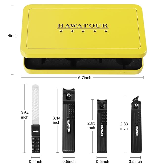 HAWATOUR Manicure Set Pedicure Kit, Heavy Duty Zinc Alloy Stainless Steel Fingernail Clippers Toenail Clippers Nail File with Tin Case, Premium Manicure Tools for Nail Care, Black