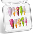 Press on Nails Handmade Stiletto Almond Shaped Medium False Nails Luxury 3D Flower and Droplet Design Full Cover French Tip Muti-Layer Gel Fake Nail Colorful Stick on Nails for Women DIY Nail Art（M)