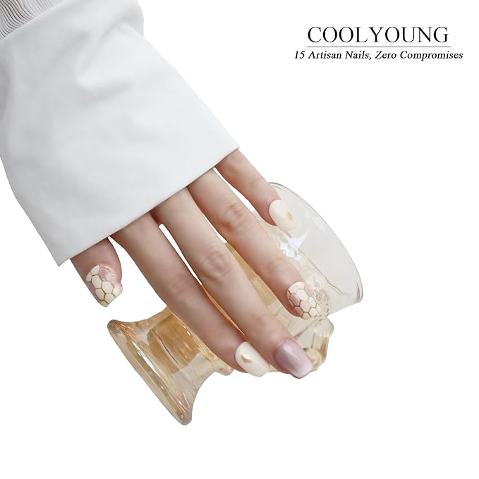 Press On Nails Short Hand Made Acrylic Nails 3D Thick Nails Ladies Gifts Pink Cat Eye Press On Nails COOLYOUNG 15 PCS Nails, Size S
