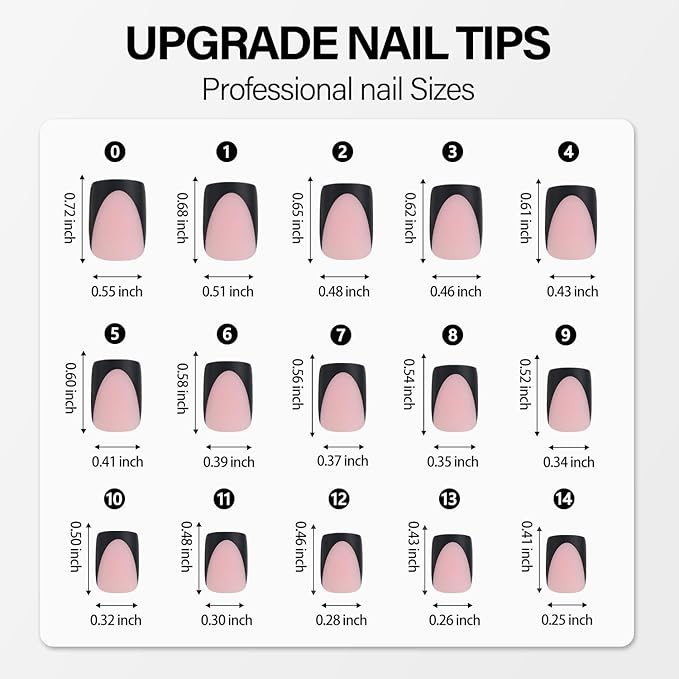 Vansiho Pink Black Deep French Gel Nail Tips, Short Square Soft Gel Nail Tips, French Tips Press on Nails, 150 Pcs Box of DIY False Nails, 15 Sizes
