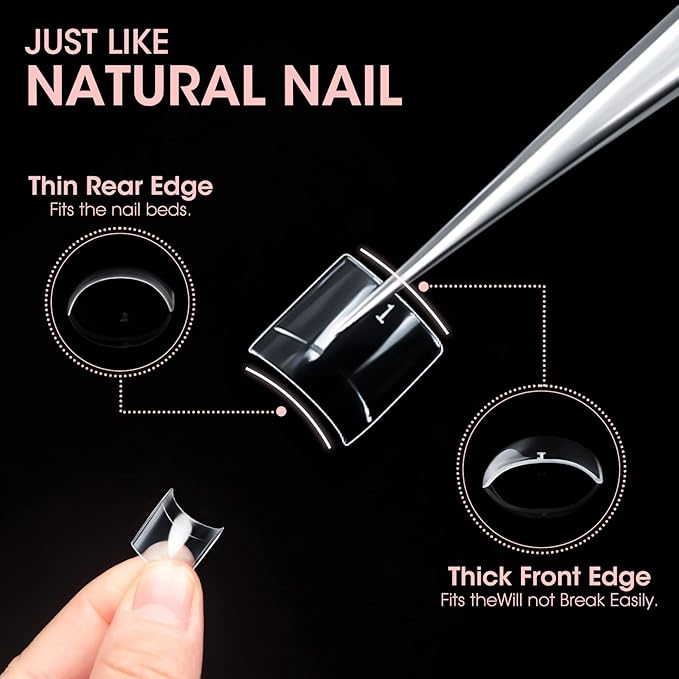 Buqikma Short Nail Tips - 1000PCS French Style Square Tips for Acrylic Nails Half Cover with Case for Salon (Clear+Natural)