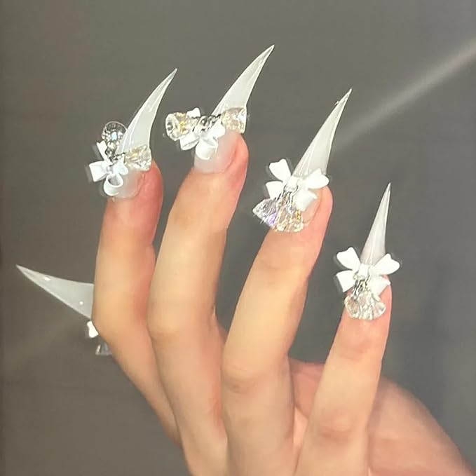 Halloween Press Claw on Nails Long Short Medium Curved Stiletto Handmade Gothic Design Horror Vampire False Nails Dragon Cat Claw Press on Nails Glossy Glue on Nail Thick Acrylic False Nails
