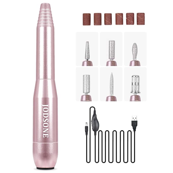 JODSONE Professional Electric Nail Drill 20000RPM Low Noise Work efficiently with 6 Replacement Drills for Salon and Home Use