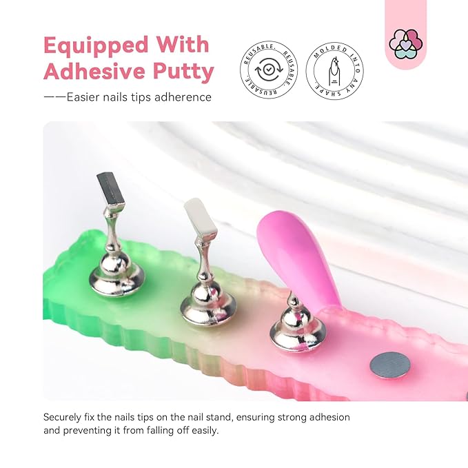 SAVILAND Nail Stand for Press Ons Display:15pcs Nail Stand Set 3X Strong Magnet Nail Holder for Painting Nails Fake Nails Flase Holder Iridescent Acrylic Nails Art Adhesive Putty Nail Tools Home DIY