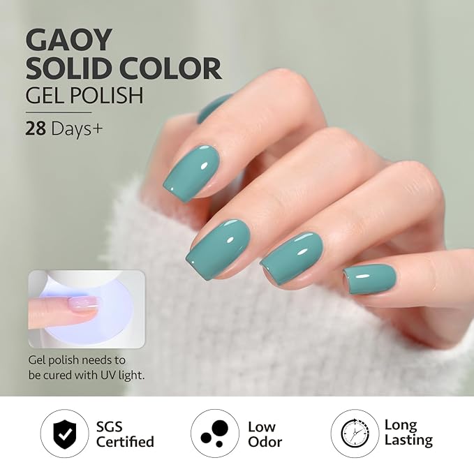 GAOY Green Gel Nail Polish Set, 6 Colors Dark Forest Green Blue Gray Soak Off UV Light Cure Gel Polish Kit for Salon and Nail Art DIY at Home