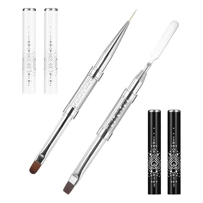 2 Pcs Double Ended Nail Builder Gel Brush, French Tip Brush Hard Gel for Nails, Brush Liner Brush Nails Hard Gel for Design Nails Professional Nail Art(Black and White)