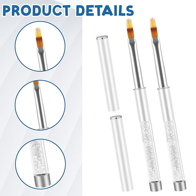 2 Pcs Nail Ombre Brush Nail Gradient Painting Brush Nails Art Brushes Manicure Tools with Rhinestone Handle UV Gel Polish Drawing Pen for Nails Design