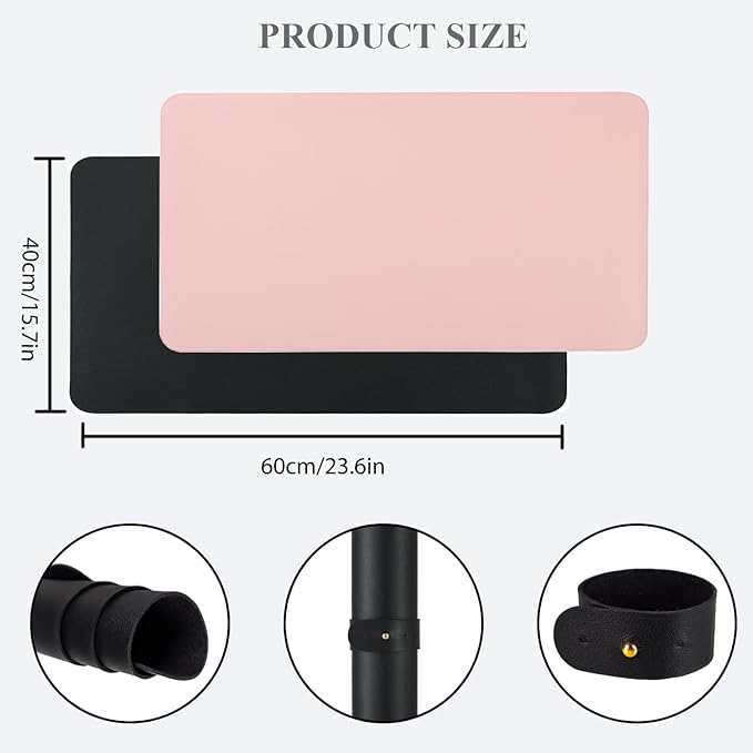 2 PCS Nail Art Table Mat, Soft Microfiber PU Leather Nail Pad, Foldable Nail Art Rest Pad, Reusable Nail Mat for Table Desk, Acrylic Nail Desk Mat for Nail Cushion(Pink+Black)