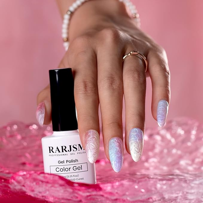 RARJSM Pearl Gel Nail Polish Set 6 Colors Pearlescent Shell Glitter White Gold Pink Green Purple Shimmer Mermaid Nail Gel Polish Soak Off Curing Requires Swirl Thread Effect DIY Manicure Use