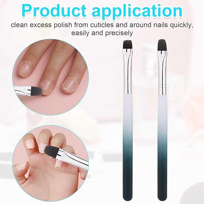 2pcs Nail Clean Up Brushes, French Tip Detail Remover Manicure Brush with Round & Flat Head Pen Painting Tools for Nail Art Design & Polish Mistake Cleaning