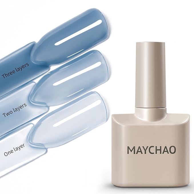 MAYCHAO 15ML Jelly Blue Nail Polish 1Pc Transparent Navy Blue Gel Polish Soak Off UV LED Translucent Nail Polish Nail Art Starter Manicure Salon DIY at Home, 0.5 OZ