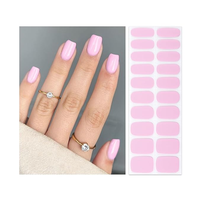 Semi Cured Gel Nail Strips | Gel Nail Stickers With UV Light Required | Salon Quality, Easy Application And Removal（Muted Powder）