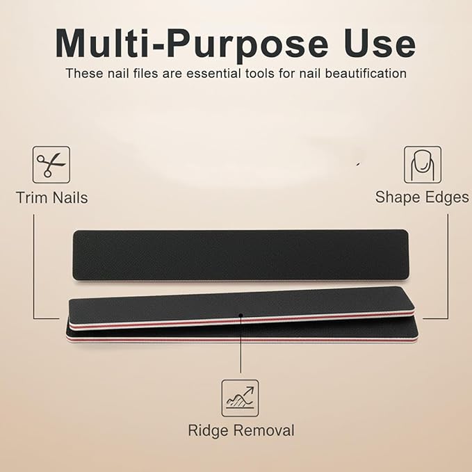 10Pcs Professional Washable Thick Nail Files Emery Board 60/60 Grit Black Nail Art Care Sanding Buffer Buffing Manicure Pedicure Tool