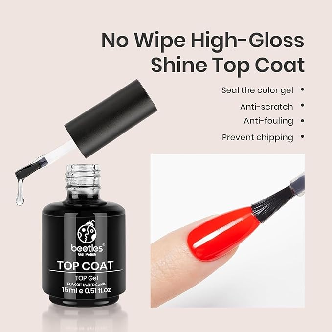 Beetles Top Coat Base Gel & Nail Glue Set-3Pcs No Wipe Top Coat Gel Nail Polish & Base Coat with 9 In 1 Nail Glue Shine Effect Long Lasting Soak Off Uv Light Lamp Diy Nail Gifts for Women & Girls