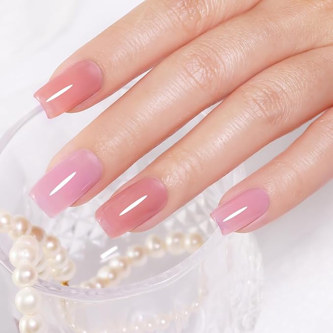 10ml Hema Free Gel Nail Polish Set, 6 Colors Transparent Jelly Gel Polish Kit Sheer Pink Nude Pink Coral Gift for Women at Home DIY and Salon