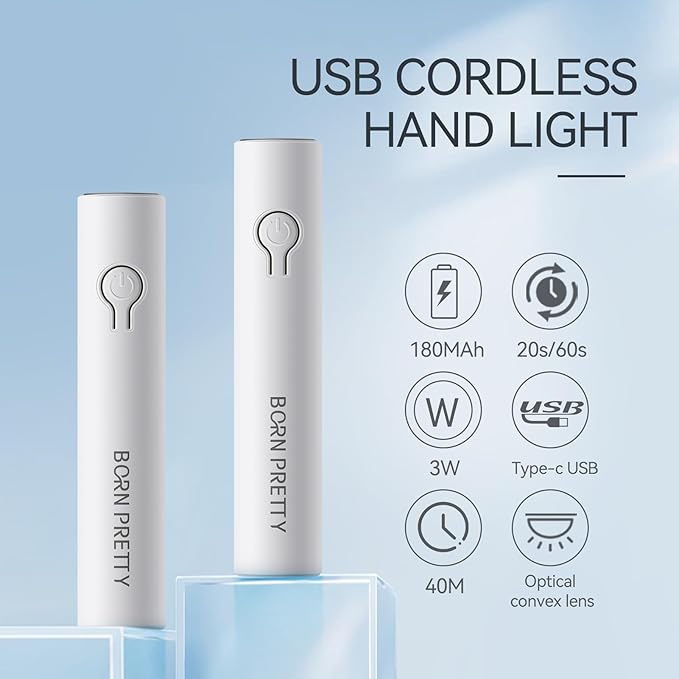 Born Pretty Mini U V Nail Lamp,Handheld Gel Polish Dryer,USB Rechargeable & Eye-Safe,Quick Cure for Gel Nails, Rhinestone Glue & Nail Art,Lightweight & Travel-Friendly