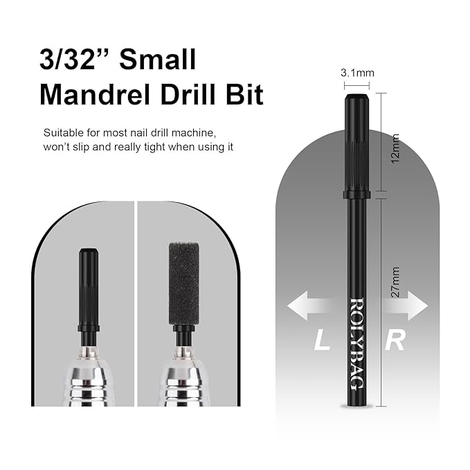 Rolybag 100pcs Small Sanding Bands Nail Drill Bits 240 Extreme Fine Grit Nail File Sanding Bands with 3.1mm Mandrel Bit for Acrylic Nails Gel Removing Shaping Professional Manicures and Pedicure,Black