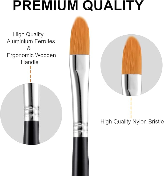 GOTIDEAL Paint Brush Set, 50 Pcs Round Pointed Tip, Small Nylon Hair Brushes for Acrylic, Oil and Gouache，Body, Face Nail Art and Rock Painting, Perfect for Kids & Adult