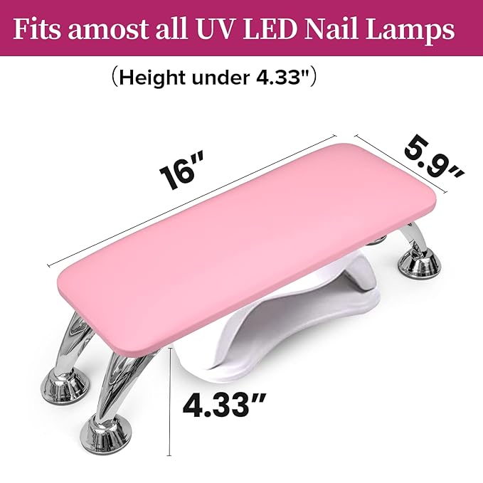 Arm Rest for Nails Tech, Easy Clean Nail Arm Rest, Reduce Back Pain Hand Rest for Nails Tech, Sturdy Support Armrest for Nails Fits UV LED Nail Lamp Underneath, Salon & Home Use (Pink)