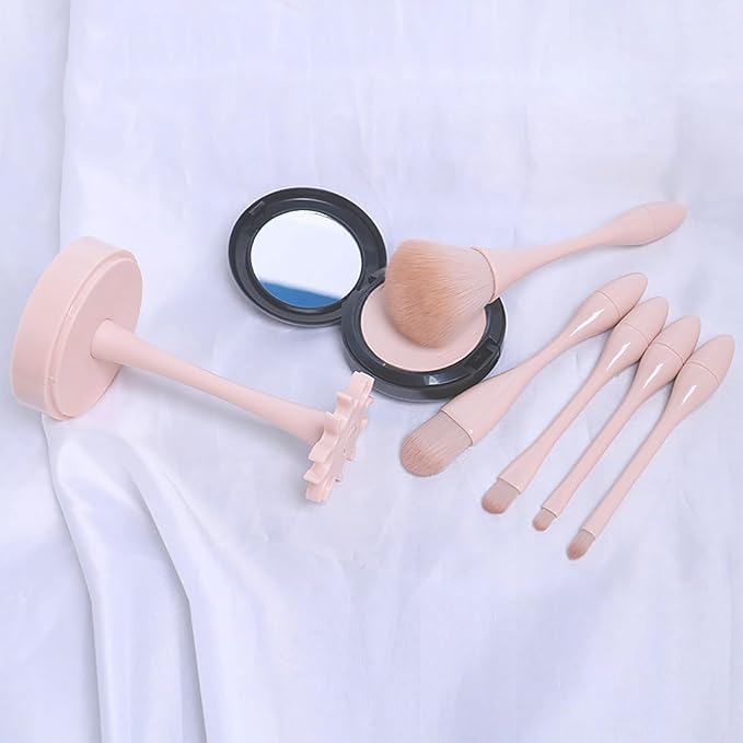 WOKOTO 5pcs Peach Pink Nail Dust Brushes For Nail Art Cleaning Brushes Kit Hourglass-Shaped Makeup Brushes Highlighter Brush Loose Powder Eyeshadow Foundation Blush Brushes Dust Nail Brushes Set