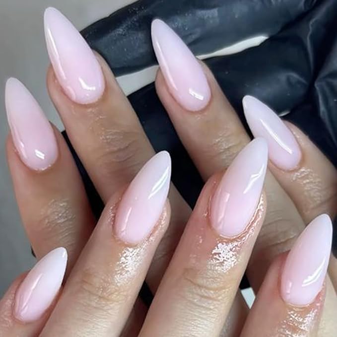 Semi Cured Gel Nail Strips 20Pcs Pink Gel Nail Stickers Full Polish Nails Wraps UV/LED Light Needed Glossy Nails Polish Strips for Women Includes Prep Pads, File, Wooden Cuticle Stick