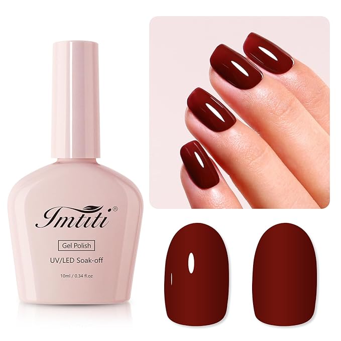 Imtiti 10ML Burgundy Red Nail Gel Polish Soak Off LED UV Nail Gel DIY at Home Salon Art Gift for Women Girls 1PCS