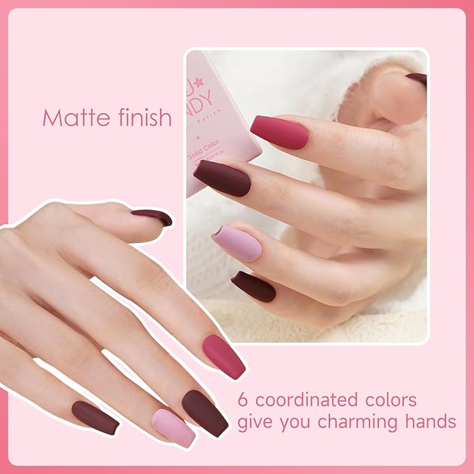 Gel Nail Polish Set Rose Coast 6 Pcs 15ml-with LED Light & Rubbing Strips , HEMA & TPO Free, DIY Manicure Kit with Glossy & Matte Finishes, Christmas New Year Gift for Women
