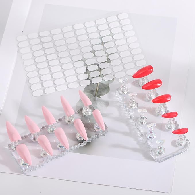 acDesign 2Pcs Nail Stand for Press Ons Magnetic Acrylic Nail Stand With 100Pcs Reusable Putty， Crystal Holders Nail Stands for Nail Art Practice