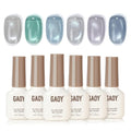 GAOY Cat Eye Gel Nail Polish Set with Magnet, 6Pcs Silver Blue Green Icy Summer Holographic Cat Eye, Reflective Translucent UV Gel, Sea Splash