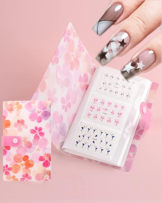 120 Shots Nail Art Stickers Storage Book Flowers Nail Decals Collecting Album Sticker Nail Tech Organizers and Storage Holder Binder Book for Nail Sticker Display