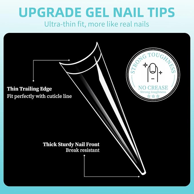 Long Stiletto Nail Tips, 240Pcs Half Cover Soft Gel Nail Tips Pre-shaped 2XL Shape Clear Acrylic False Nail Fake Nail Extension Press On for Salon Home DIY 12 Sizes