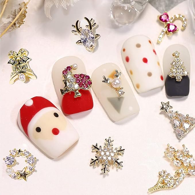 12pcs Christmas Nail Charms,Alloy Chrismas Nail Art Charms Nail Gems Nail Rhinestones Shiny Zircon Snowflake Elk Xmas Tree Chrismas Garland Nail Decor Rhinestones for Nails Jewelry Women Nail Supplies