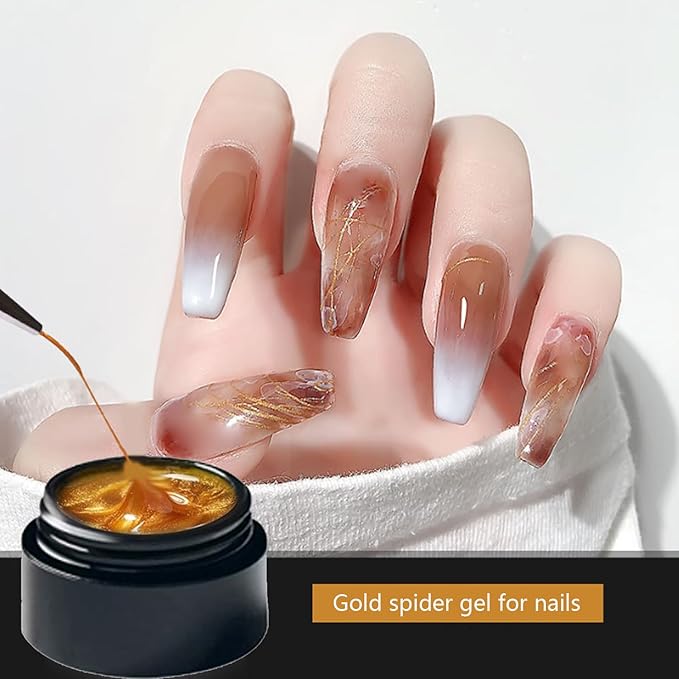 Gold Spider Gel for Nails, Gold Gel Paint for Nails Art UV LED DIY Design Manicure Spider Paint Nail Gel for Nail Art