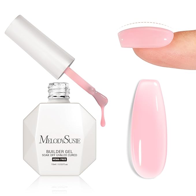 MelodySusie Hema Free Light Pink Builder Nail Gel for Nails Thickening, 0.5 Fl Oz, Soak Off UV Extension Gel, Nail Art Design Salon DIY Manicure at Home for Women H1608