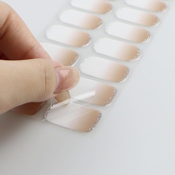 JMEOWIO Gel Nail Stickers Glitter White Solid Color Semi Cured Gel Nail Strips Wraps UV/LED Nail Supplies Nail Art Design Decoration Accessories