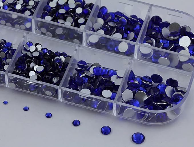 Over 2100 Pieces Blue Sapphire Flat Back Glass Rhinestones Crystals for Nail Art Kit 6 Sizes (1.4mm - 4.8mm)