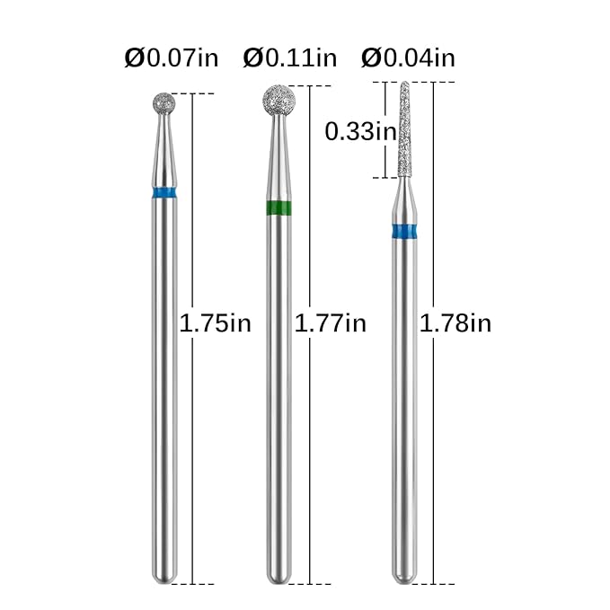 Cuticle Drill Bit,Cuticle Drill Bits for nails 3pcs Diamond Nail Drill Bits for 3/32''Electric Nail File Machine Pedicure Tool