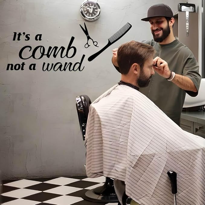 SUPERDANT It's A Comb Not Wand Wall Stickers Combs and Barber Scissors Vinyl Wall Decals Barbershop Art Wall Pantry Barber's StoreDIY Decoration Door Decoration Barber Shop Wall Decoration
