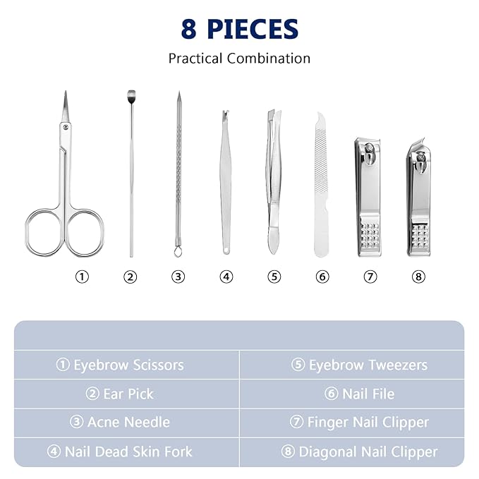 Geosar 12 Sets Manicure Set Nail Clippers Pedicure Kit 8 in 1 Grooming Stainless Steel Kits Nail Care Tools with Travel Case for Employee Coworker Teachers Nurse Gifts(Black)