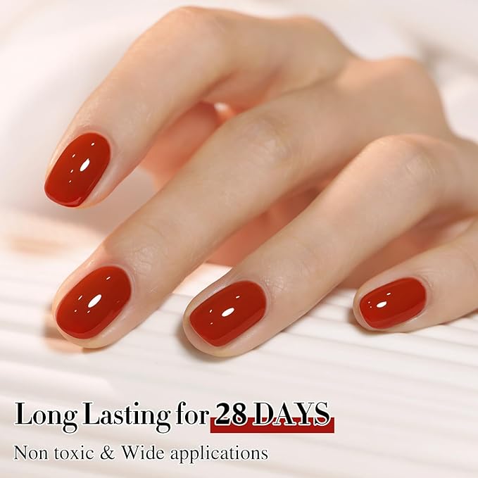 Double Rhythm 0.50 OZ Gel Polish Hema Free Same Color Same Bottle Golden Round Translucent Neutral Natural Milky 15 ML Jelly UV Polish Art DIY at Home (Red Brown-C1455)