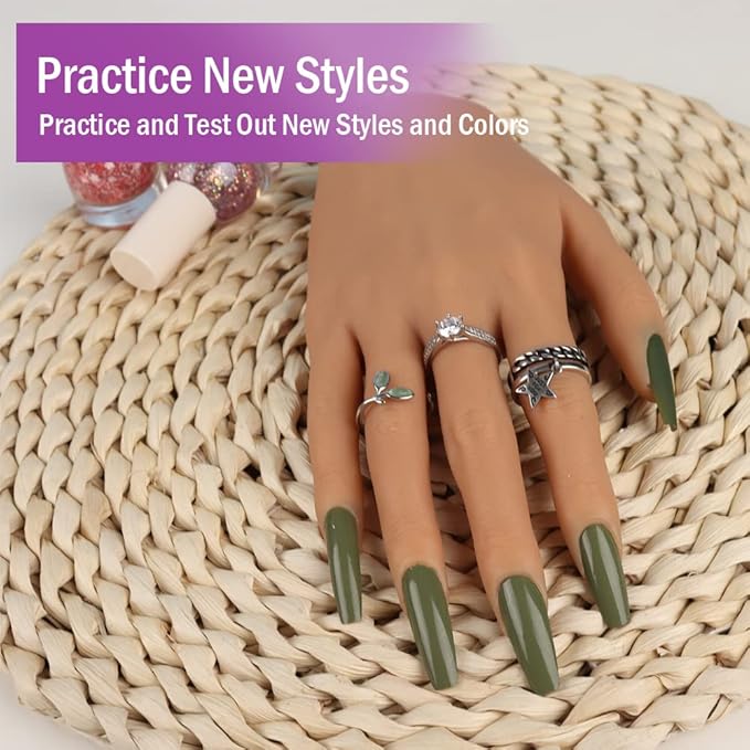 Practice Hand for Acrylic Nails Silicone Female Mannequin Life Size Hand with Insertable Nails for Nail Art Beginners/Nail Salon Artists Single Hand Color 3#