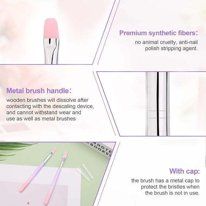 2pcs Nail Clean Up Brushes, Round & Flat Head Pen Painting Tools for Nail Design & Polish Mistake Cleaning