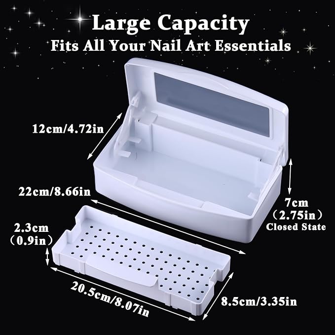 Nail Tool Sterilizer Box Plastic Disinfectant Container for Nail Art Accessories Tools, Sterilizer Soaking Box with Strainer Pedicure Manicure Cleaning Equipment, White