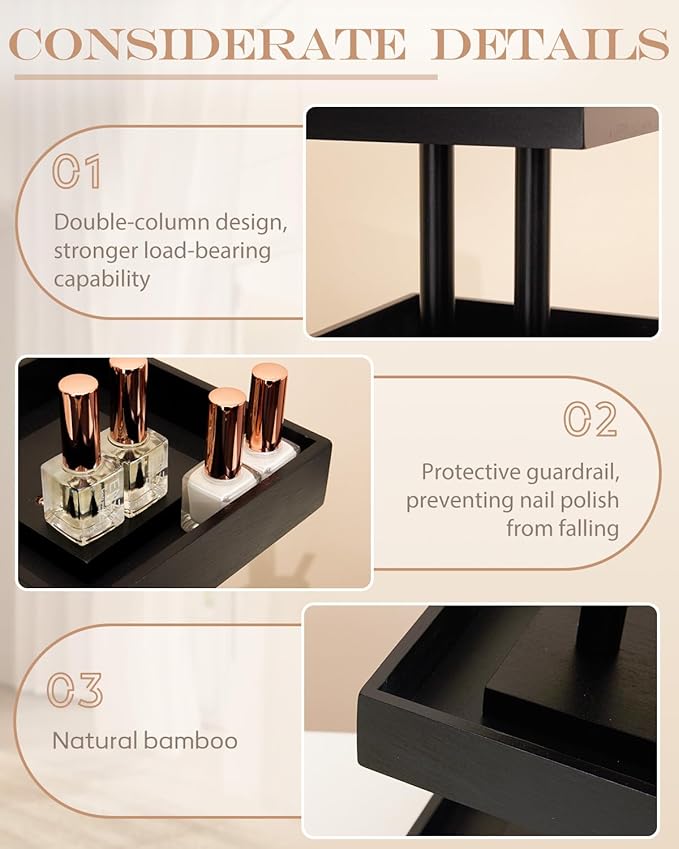 Homde Nail Polish Organizer for 86-123 Bottles, 360 Rotating Nail Polish Rack Holder, Display Storage Shelf for Fingernail Stand and Essential Oil, Gifts for Women Girls- Bamboo,Black