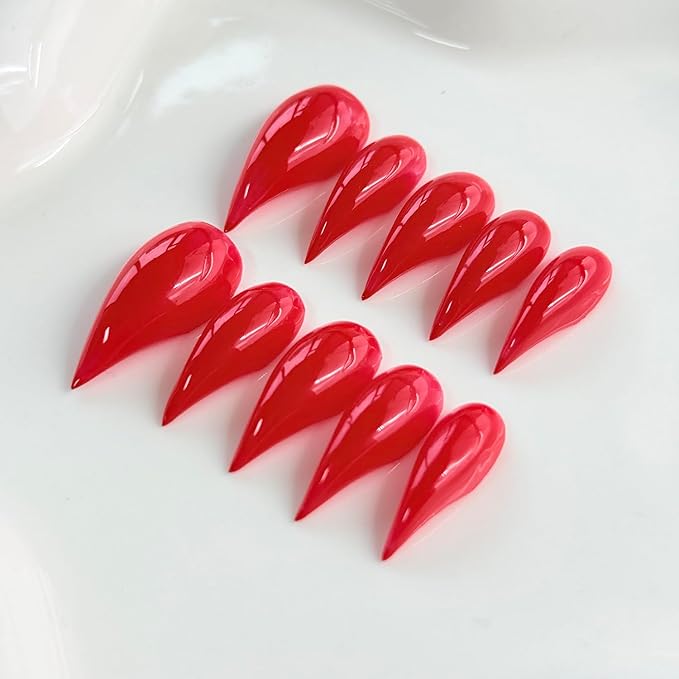 10 Pcs Christmas Press on Nails RIICFDD Red Fake Nails Curved Stiletto Eagle Claw False Nails Muti-Layer Gel Handmade Nail Cat Claw Stick on Nail for Women New Year Nail (S)