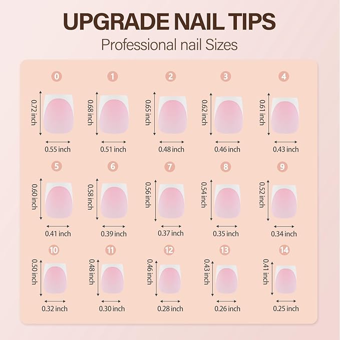 150Pcs French Gel Nails, Vansiho French Tip Press on Nails Pink, Short Square Soft Gel Nails False Nail for Nail Art DIY 15 Sizes